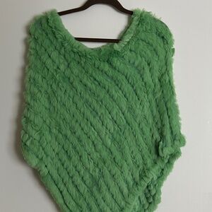 WDNY Green Rabbit Fur Poncho